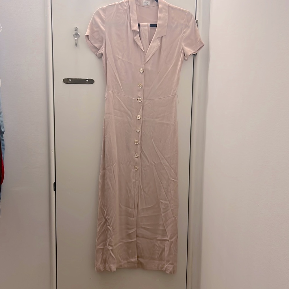 Wilfred XS Pale Pastel Pink Button-up Midi Dress with Belt